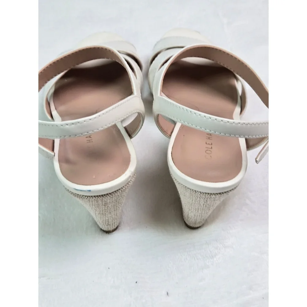 Cole Haan Grand 365 Cream Leather Wedge Sandals Womens 7B Off‎ White